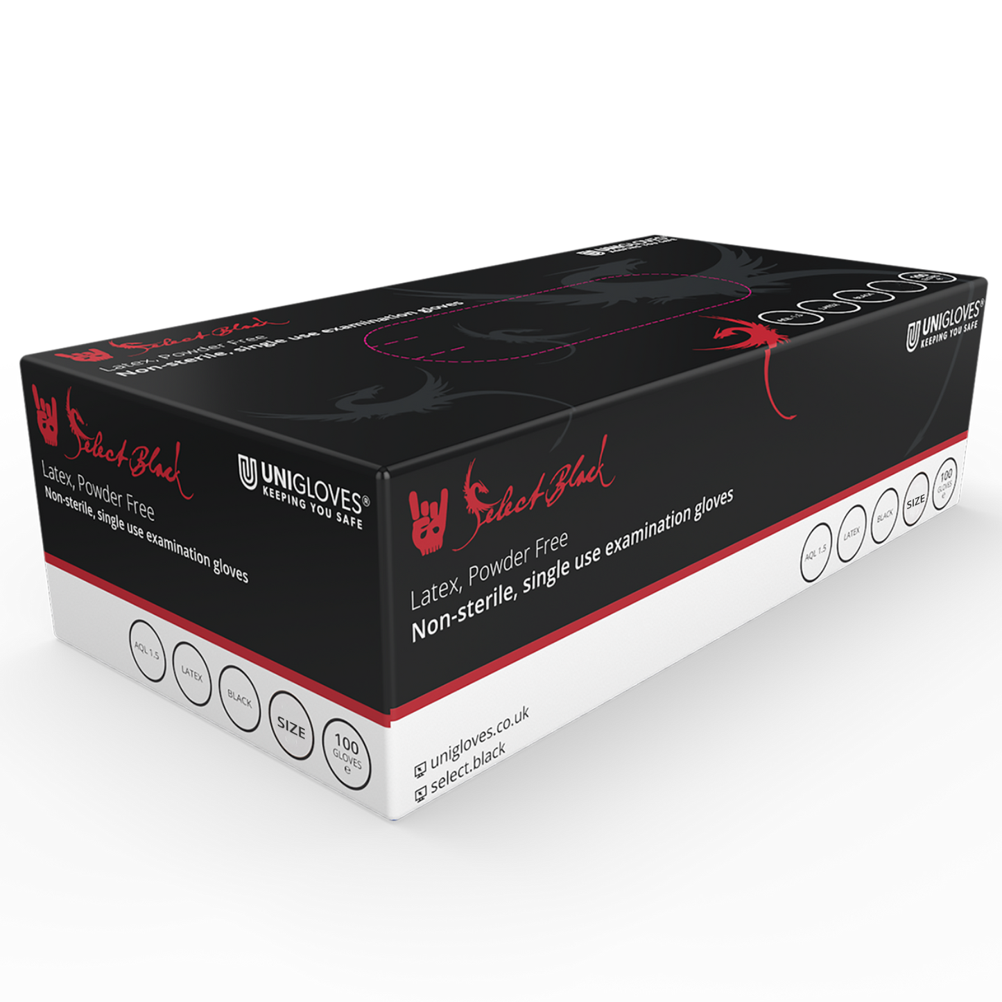 Unigloves Select Black Latex Gloves (100 Per Box)