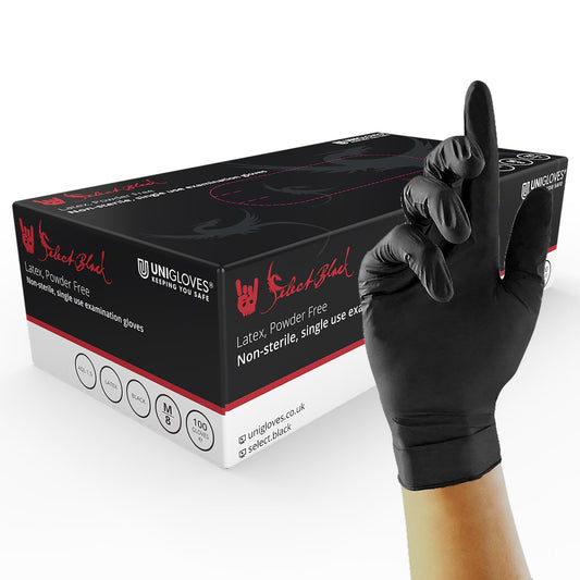 Unigloves Select Black Latex Gloves (100 Per Box)