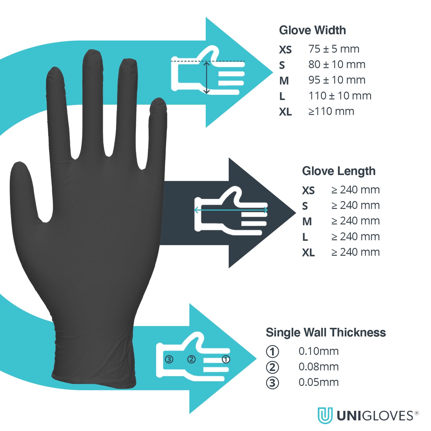 Unigloves Black Pearl Gloves (100 Per Box)