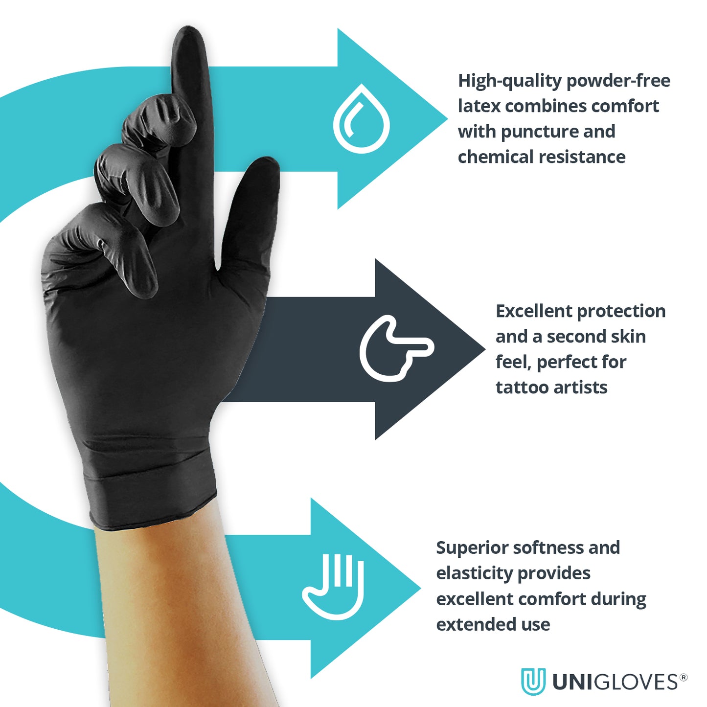 Unigloves Select Black Latex Gloves (100 Per Box)