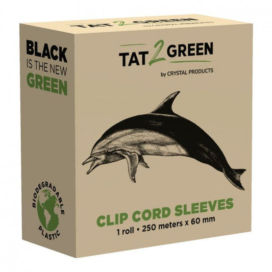 Tat2Green Clip Cord Sleeves Roll Uncut Black 250 meters x 60 mm